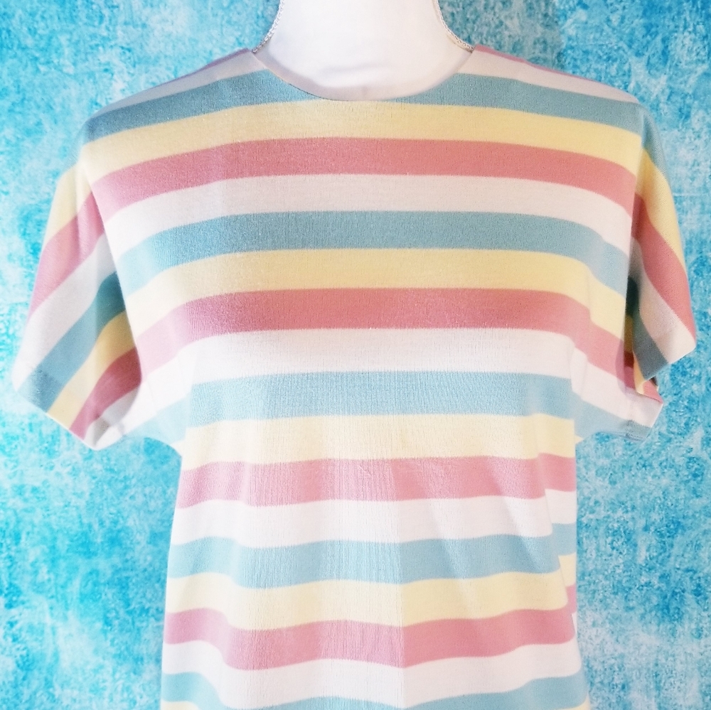 VTG 80s Career Guild Pastel Striped Dolman Top - Picture 2 of 14